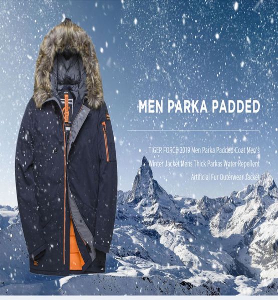 

force winter jacket men padded parka russia man winter coat artificial fur big pockets mediumlong thick parkas snowjacket6017761, Black