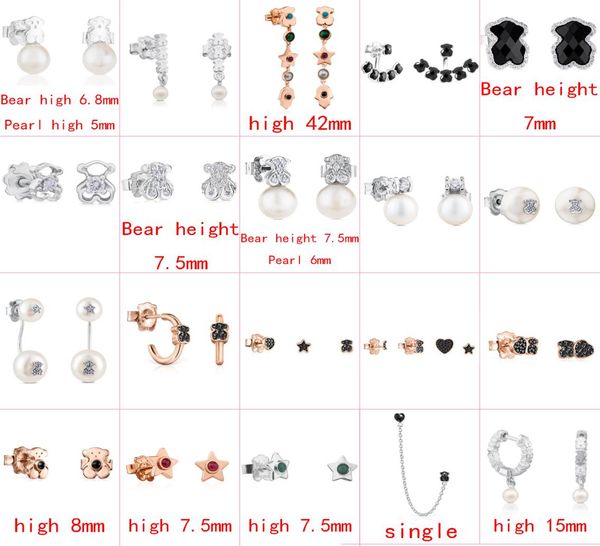 

2021 new style 100 925 sterling silver bear fashion and elegant ladies pin earrings pierced jewelry manufacturer whole4639161, Golden;silver
