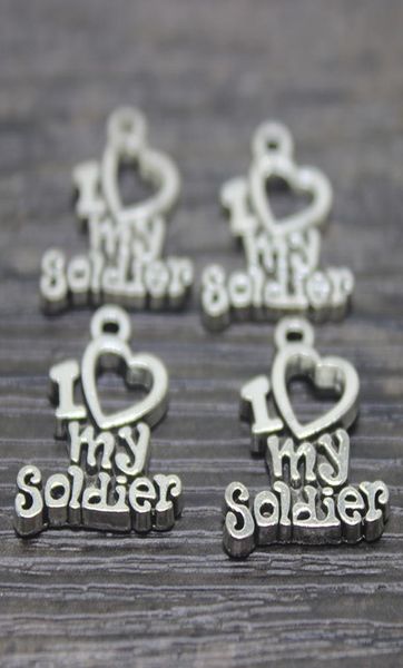 

35pcs 1720mm antique tibetan silver i love my soldier charms pendant for jewelry making7579917, Bronze;silver