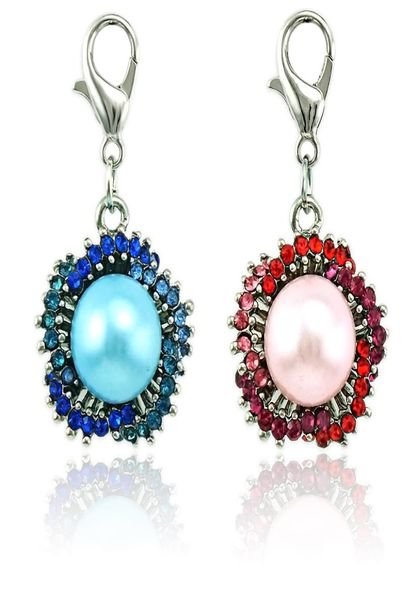 

whole floating lobster clasp charms dangle multicolor rhinestone pearl petal flower charms diy for jewelry making accessories9382076, Bronze;silver