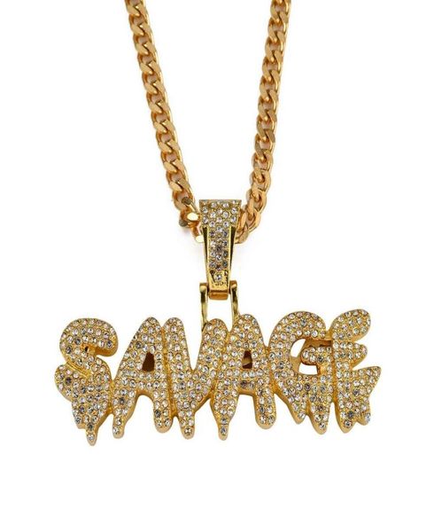 

hip hop savage diamonds pendant necklaces for men women luxury letters necklace cuban link chains jewelry two colors golden silver1316650, Silver