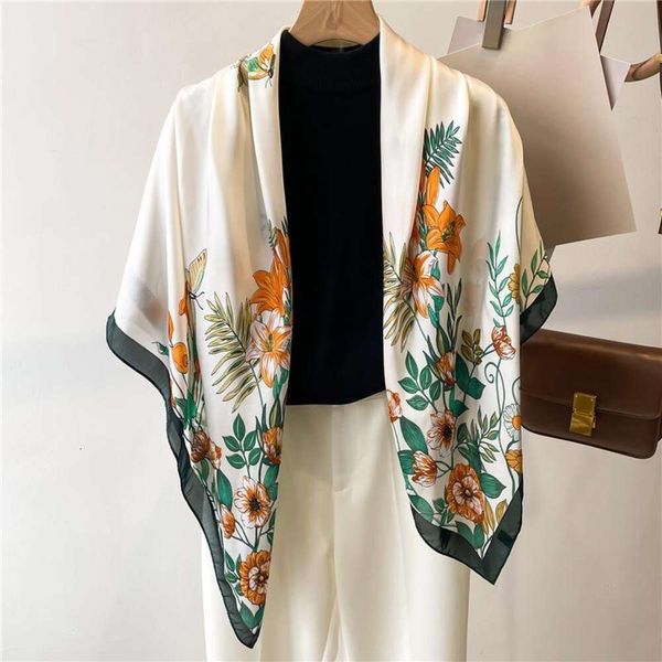 

butterfly flowers gorgeous brocade summer scarf shawl sunblock headscarf square towel all kinds of silk large size, Blue;gray