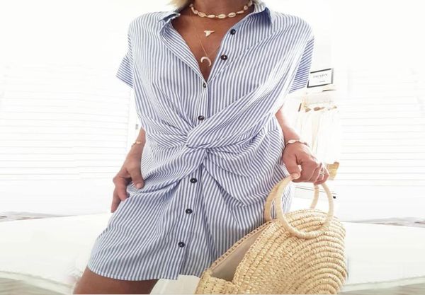 

casual polo slim tie striped dress short skirt for ladies013227296, Black;gray