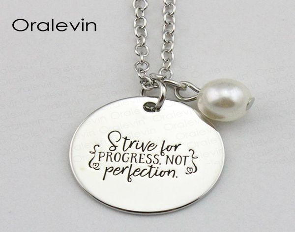 

strive for progress not perfection inspirational hand stamped engraved custom pendant female necklace jewelry18inch22mm10pcslo6550980, Silver