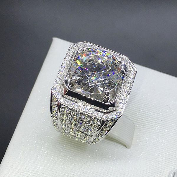

yhamni new original men jewelry pure 925 silver wedding rings for men luxury full cz diamond 8mm main stone luxury ring yr2257102160, Slivery;golden