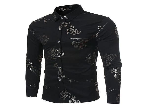 

black rose floral print shirt men camisas hombre autumn slim fit long sleeve mens dress shirts business casual shirt 2205163232515, White;black