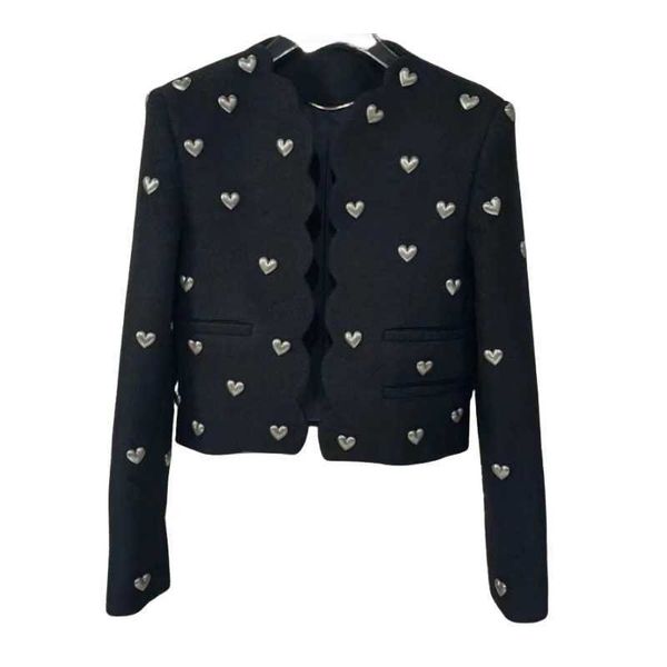 

coat designer women jackets women's lanmrem long sleeve heart beading jacket woman v neck black color chic female streetwear fashion a, Black;brown