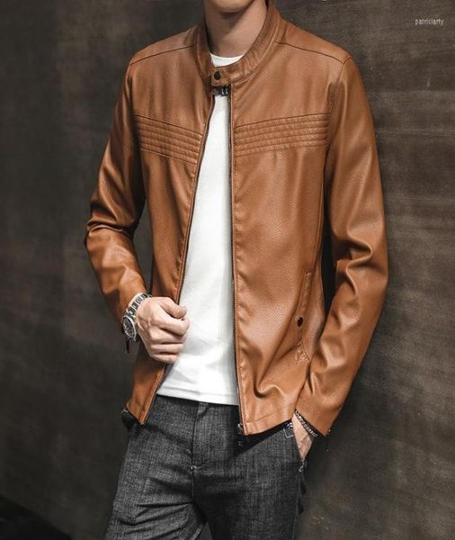 

men039s jackets men39s pu leather stand collar jacket fashion casual zipper male coats windbreakers slim fit oneck motorcyc5581834, Black;brown