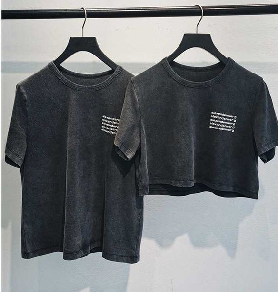

designer women's letter cropped charcoal t shirt printed round neck shorts classic washed distressed sleeve lady tees clothes t-shirts, White