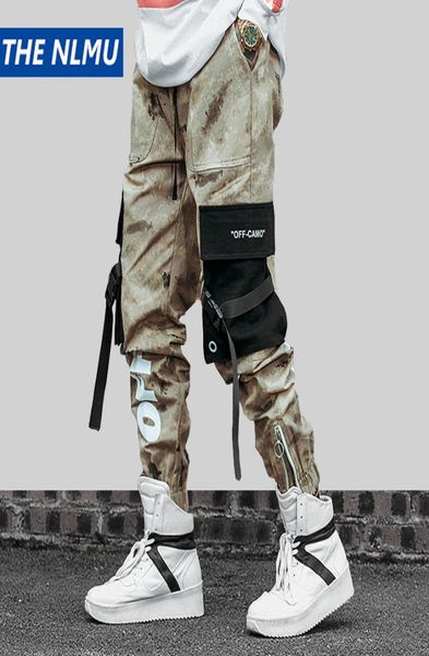 

hip hip streetwear men039s camouflage joggers pants 2019 men ribbons cotton cargo pant trousers elastic waist harem pant men wj1323108, Black