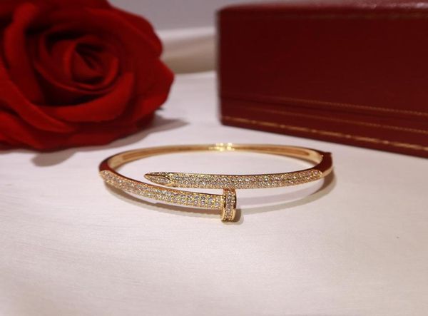 

popular brand s925 silver plated screw nail bracelet 5a zircon plated 18k classic nail design luxury fashion ball celebrity couple8603762, Black