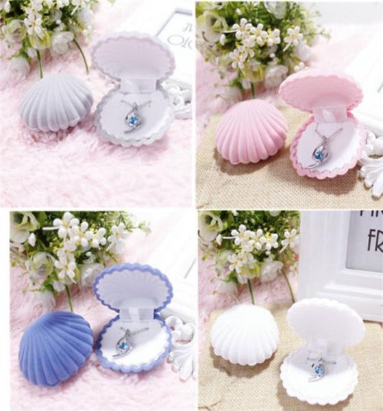

jewelry display gift boxes holder shell shape flocking box lovely velvet wedding engagement ring box for earrings necklace bracele1384027, Black;white