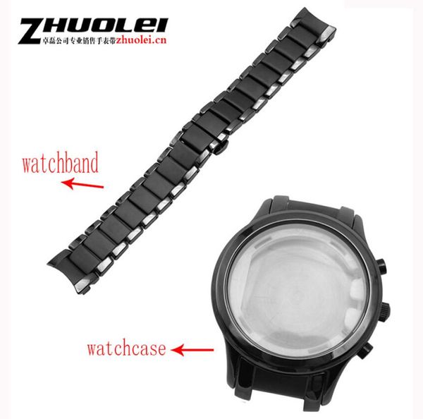 

for ar1452 ar1451 ceramic watchband and case 22mm 24mm black ceramic strap bracelet steel black deployment band4475934, Black;brown