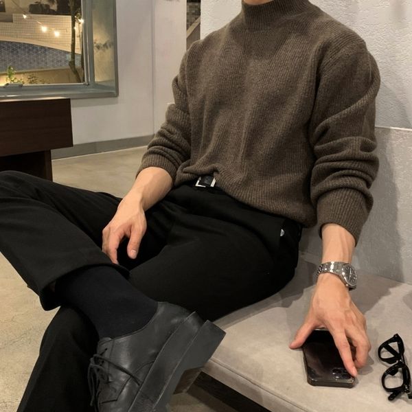 

men's sweaters winter stand collar sweater men warm fashion casual knitted pullover korean loose long sleeve mens jumper clothes 230831, White;black