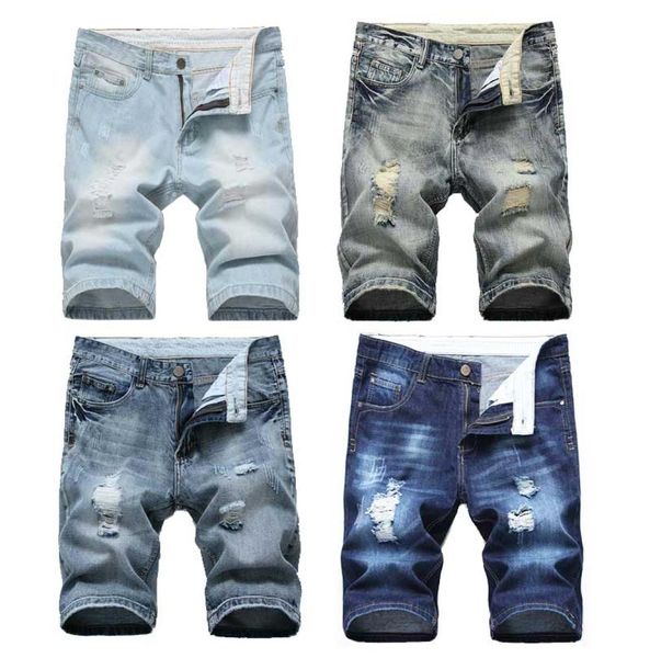 

men short jeans biker pants fashion clothes distressed skinny ripped holes men039s denim shorts designer1023193, Blue