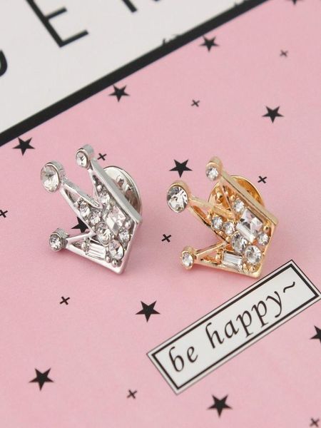 

fashion small crown brooches full rhinestone crystal lapel pins alloy gold silver plated brooch for girls denim shirt badge jewelr3449708, Gray