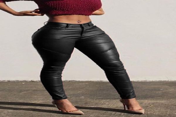 

solid high waist slim pu leather pants women streetwear belt skinny pants black pencil pu trousers5726022, Black;white