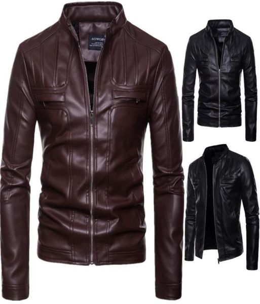 

the new 2020 men locomotive collar garment handsome leather jacket1820927, Black