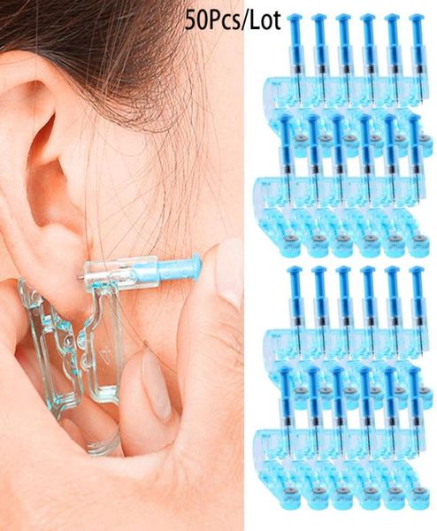 

50pcslot disposable painless ear piercing healthy sterile puncture tool without inflammation for earrings gun stud1240728, Golden;silver