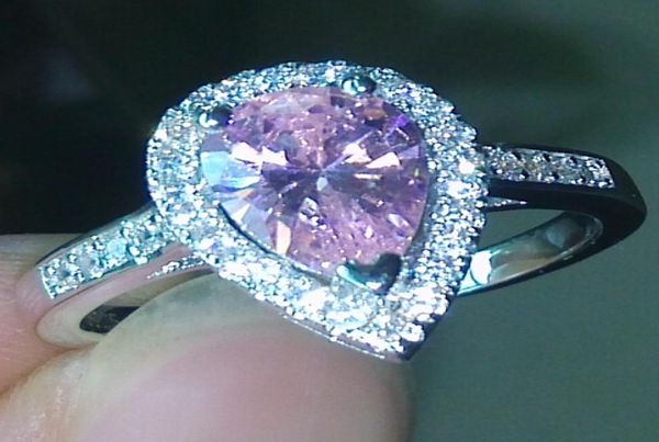 

size 510 pear cut engagement luxury jewellery pink sapphire 925 sterling silver filled wedding diamonique simulated diamond ring 8734541, Slivery;golden