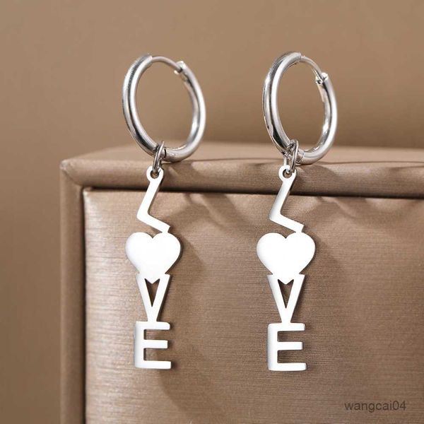 

charm stainless steel earrings trend letter heart letter love pendants sweet fashion hoop earrings for women jewelry party girls gifts r2309, Golden