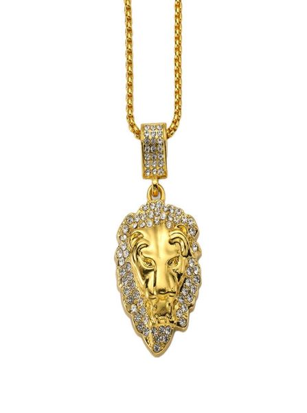 

fashion men lion head animal pendant necklace full crystal design 18k gold plated 75cm long chains punk rock micro hip hop jewelry4625775, Silver