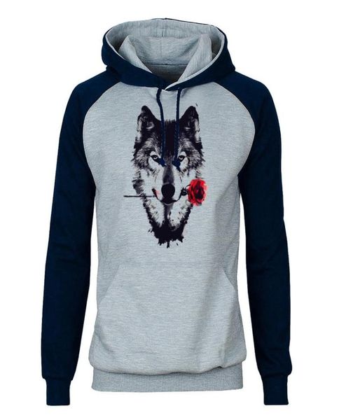 

wolf rose hoodies men animal raglan hooded sweatshirts hoodie sweatshirt 2020 winter autumn fleece warm cool sportswear mens5733646, Black