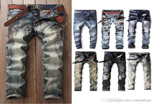 

new mens ripped biker jeans slim fit motorcycle biker denim for men fashion designer jeans 2020 diesel skinny luxury good quality3790255, Blue