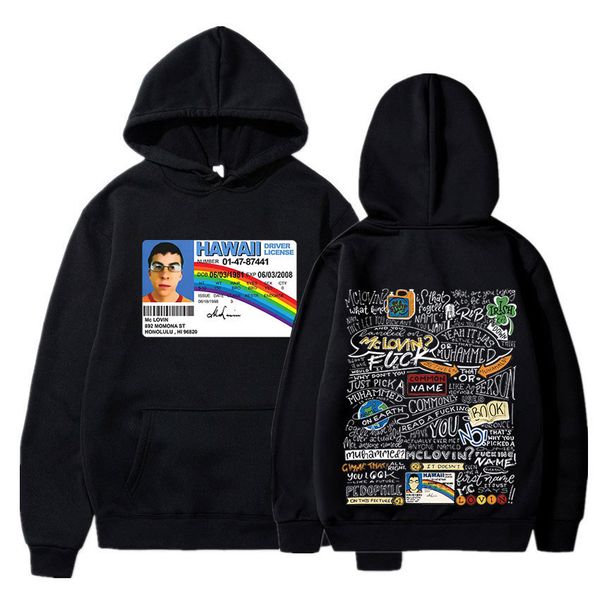 

men's hoodies sweatshirts mclovin id card superbad geek graphic men women funny print teens gothic long sleeve hooded oversized hoodie, Black