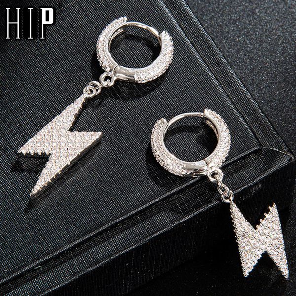 

hoop huggie hip hop 1pair iced zircon lighting earring gold color micro paved aaa bling cz stone earrings for men jewelry 230831, Golden;silver