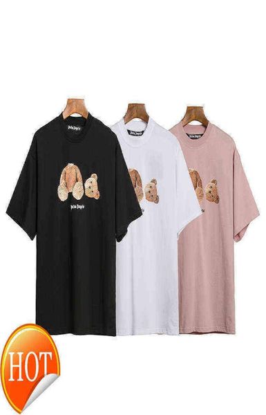 

european and american new fashion br pa palmsangels teddy bear short sleeve cotton oversize loose tshirt for men women7514740, White;black