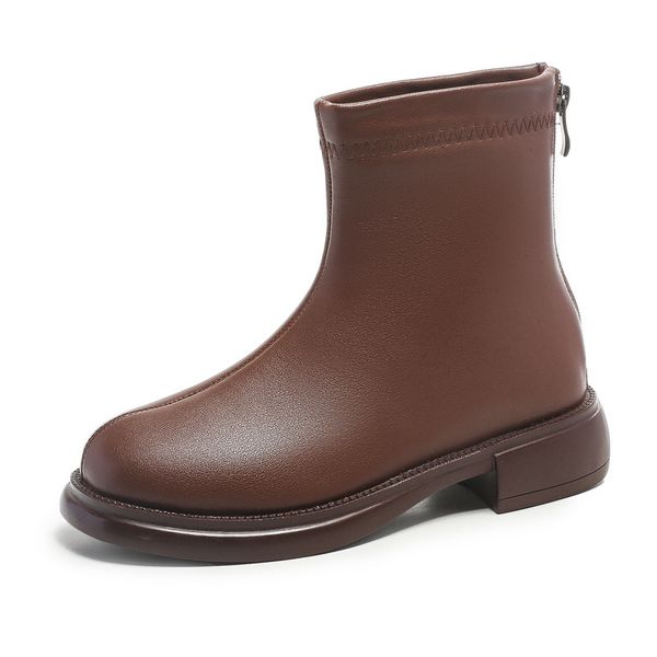 

fashion martin boots leather elastic women chunky heel autumn and winter black brown internet celebrity zipper short boots
