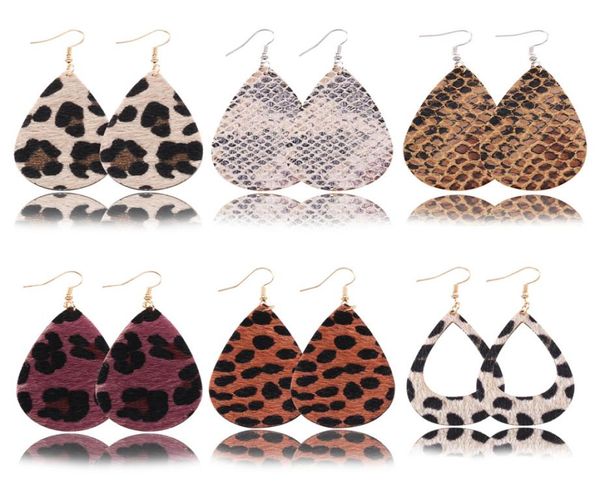 

fashion hollow out waterdrop pu leather earrings skin leopard print fur leather ear hook dangle earring for women jewelry statement8459378, Silver