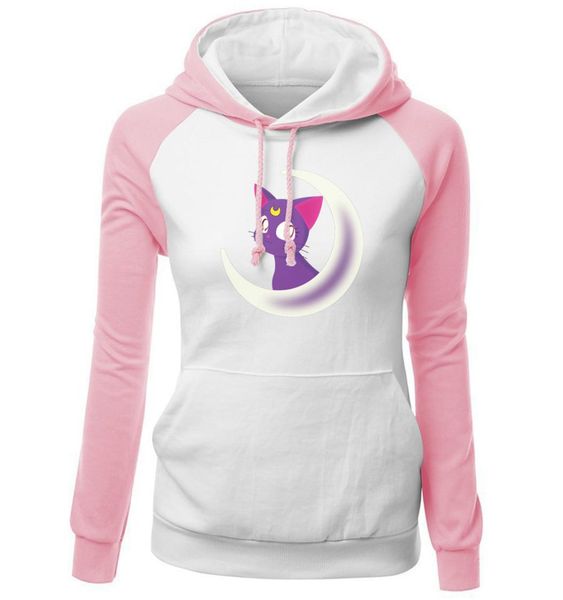 

2019 women hooded sweatshirt sailor moon luna cat printed long sleeve casual loose hoodies kaii girls spring autumn thicken plus si5819162, Black