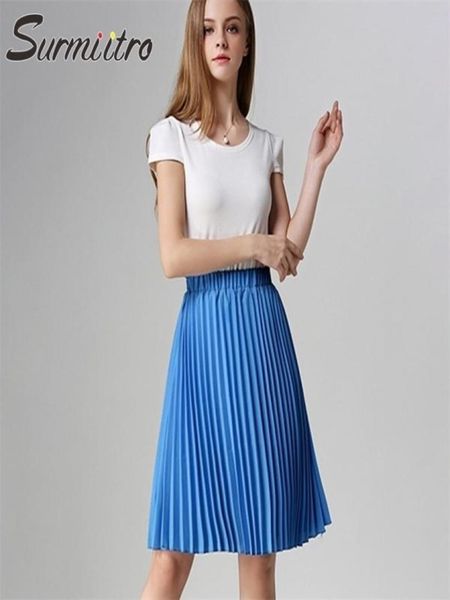 

surmiitro chiffon summer pleated midi skirt women korean style knee length high waist sun school female blue red 2107299076250, Black