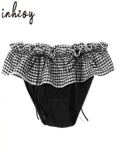

underpants sissy male gay underwear men039s panties ruffle lace plaid print thongs tback low waist bowknot lingerie9636051, Black;white
