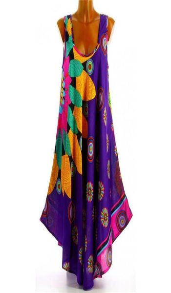 

boho flower printed short dress summer women fashion irregular wide hem casual loose beach sleeveless dresses plus size s5xl3718556, Black;gray