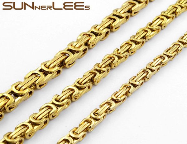 

fashion jewelry 5mm 7mm 9mm gold color stainless steel necklace byzantine link chain for mens womens sc09 n8260479, Silver