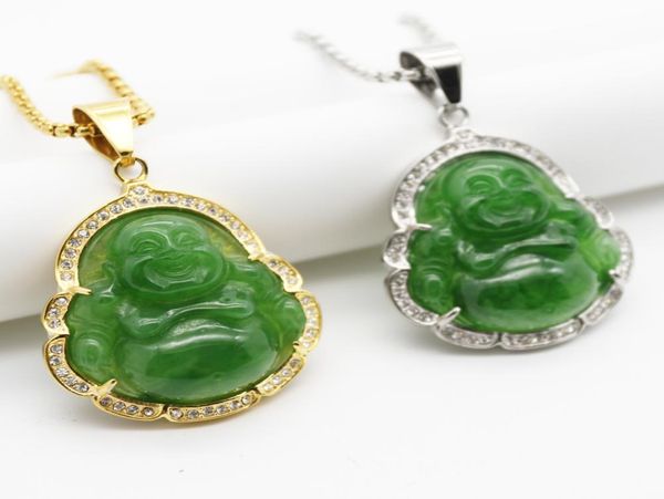 

green buddhas pendant neklace for women inlaid zircon rhinestones maitreya buddha nekclaces hip hop men charm jewelry4448413, Silver