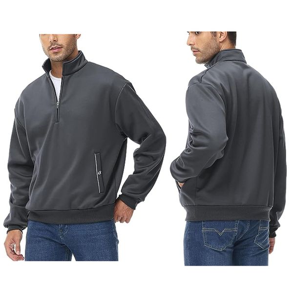 

men's hoodies sweatshirts men springautumn casual with quarterzip loose fit warm fleece pullover stand collar streetwear 230831, Black