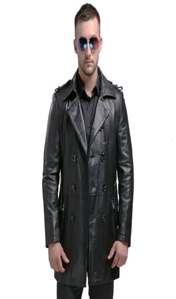 

autumn men039s genuine leather jacket smart casual real leather jacket trench classical brand new genuine leather coat men long2607386, Black