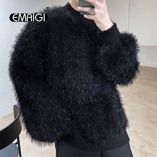 

men's sweaters men long hair thick loose casual pullover sweater male women couple streetwear vintage fashion black white knitted 23083, White;black