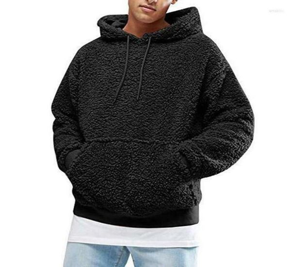 

men039s hoodies men fashion warm solid fluffy hoodie pullover fleece sweatshirt casual hooded coat jumper autumn winter plus si7560247, Black
