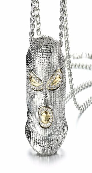 

pendant necklaces hip hop csgo necklace rock style bling out rhinestone gold color black mask head charm men jewelry gift7290247, Silver