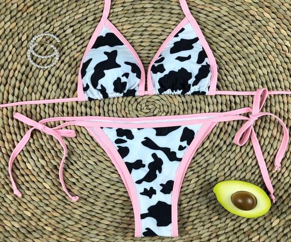 

two piece cow print swimsuitbikini with cowhide pattern0129591106, White;black