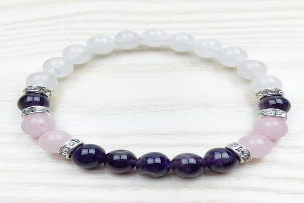 

sn1029 fashion healing amethyst bracelet wrist mala yoga gift for girls natural stone jewelry rose quartz snow quartz bracelet3195102, Black
