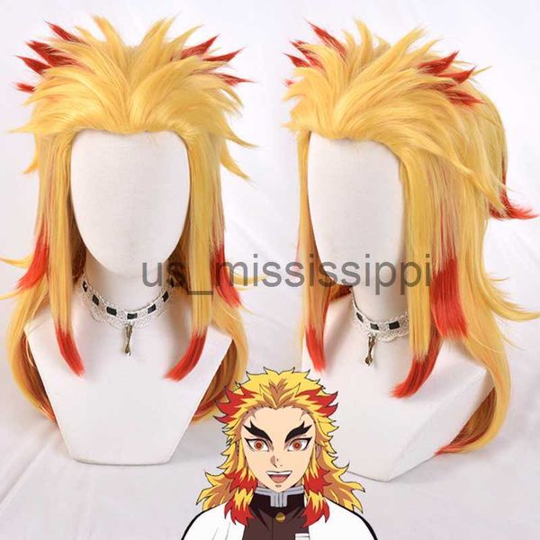 

cosplay wigs anime demon slayer rengoku kyoujurou blonde ombre cosplay men women heat resistant pontail hair wigs wig caps x0901, Black