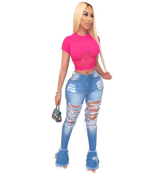 

women denim flared long pants bell bottom jeans trousers jumpsuits hole ripped full length leggings bodycon streetwear stylis9262889, Blue