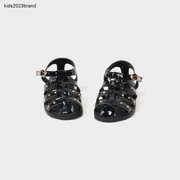 

kids summer sandals childrens boys girls shoes sizes 26-35 gold rivet decoration infant baby black slippers including brand shoe box, Black;red