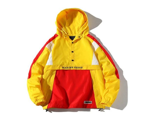 

hooded jackets men windbreaker color block patchwork 2019 autumn pullover tracksuit hip hop streetwear zip up track jacket coat6371680, Black;brown